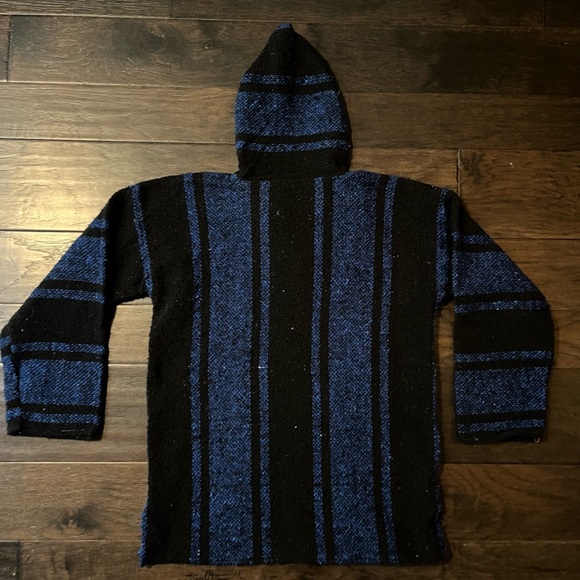 Mexican Sarape Hoodie Authentic Soft Warm Black Blue Vintage VNT - Picture 4 of 4